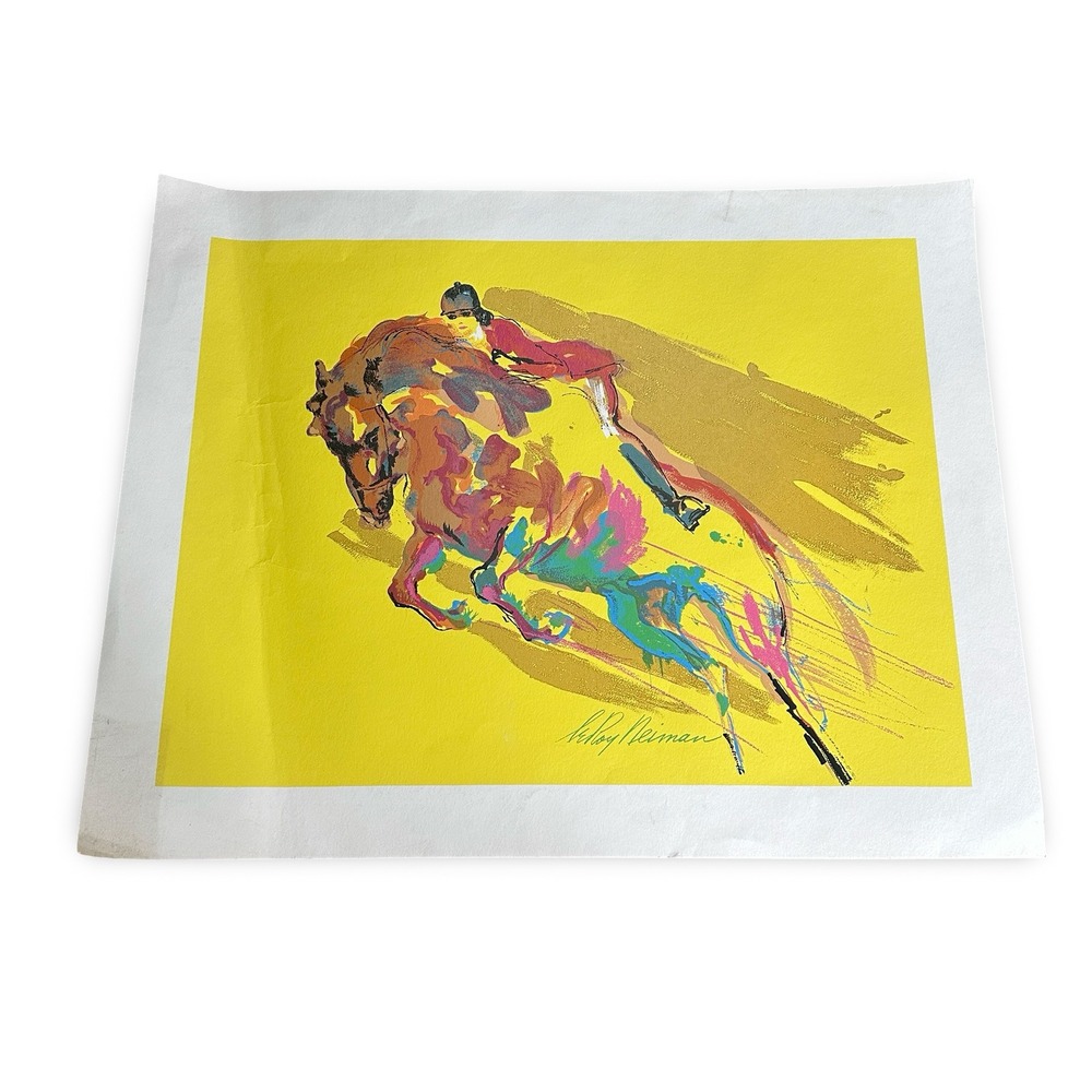 Vintage LeRoy Neiman Show Jumper Serigraph‎ Horse Jumping Art Yellow
